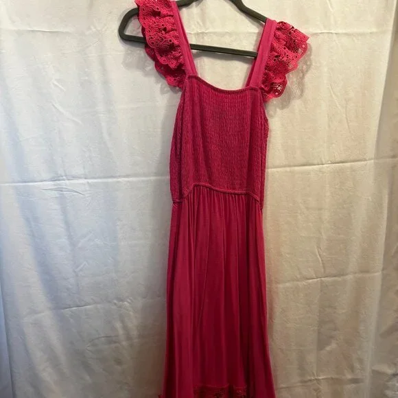 Pink Summer Lace Strap Sleeveless Smocked Maxi Dress | Medium - Picture 4 of 8
